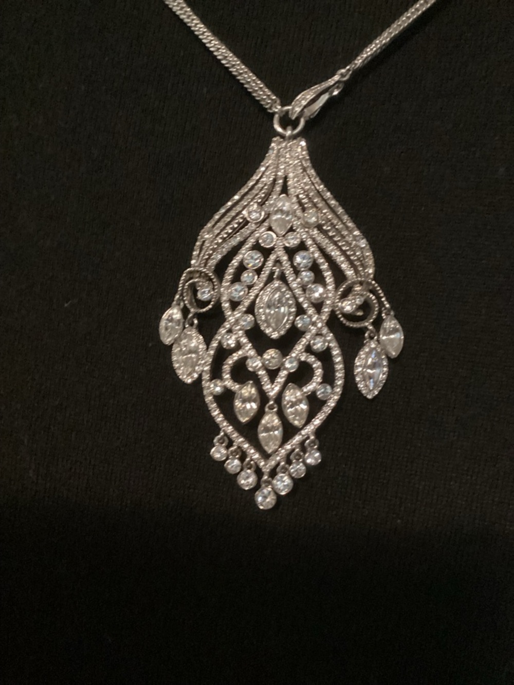 Silver Filigree Crystal Pendant Necklace - Women Jewelry